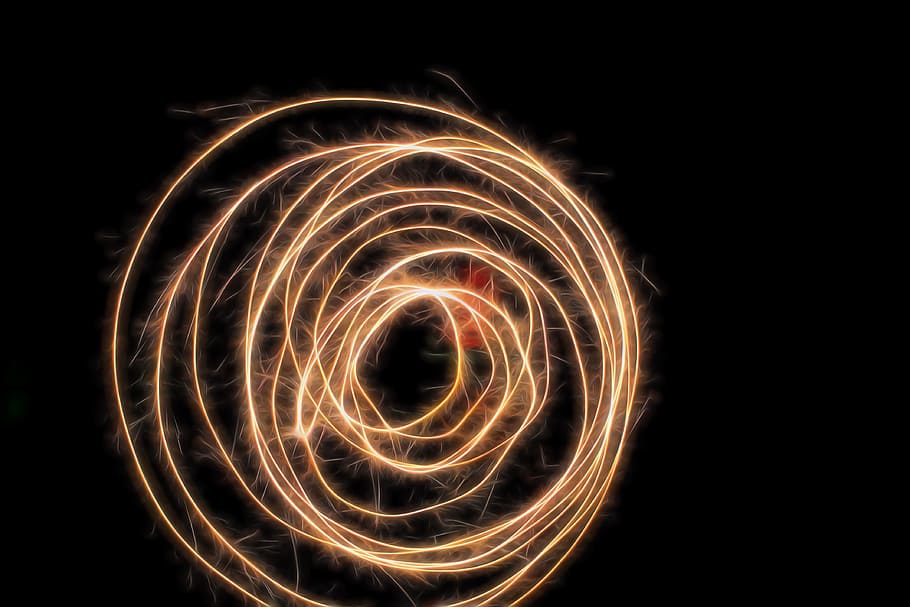 fireworks, light, effect, electric, whirl, circle, painting, motion, long exposure, night