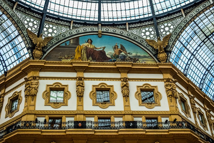 techo, vidrio, arquitectura, edificio, ciudad, cúpula, geométrico, cielo, Galería Vittorio Emanuele II, Milán