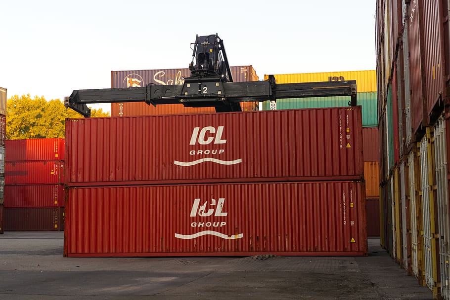 container, loading crane, sunrise, port, loading, crane, mobile, transport, export, terminal