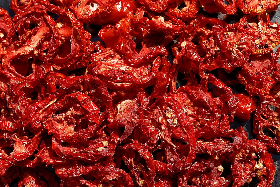 dried tomatoes, food, detail, tomato, dry, red, sun dried, tomatoes, full frame, backgrounds