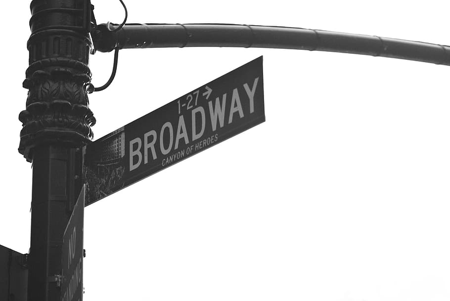 Nueva York, Broadway, calle, comunicación, texto, letrero, vista de ángulo bajo, guión occidental, información, nadie