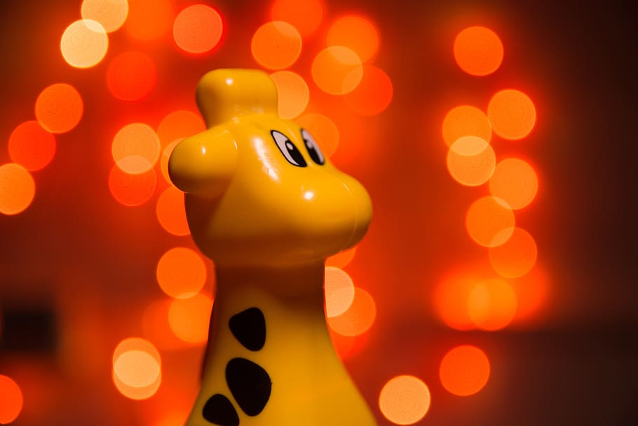 bokeh, snowman, giraffe, girafa, paraguay, illuminated, defocused, toy, representation, piggy bank