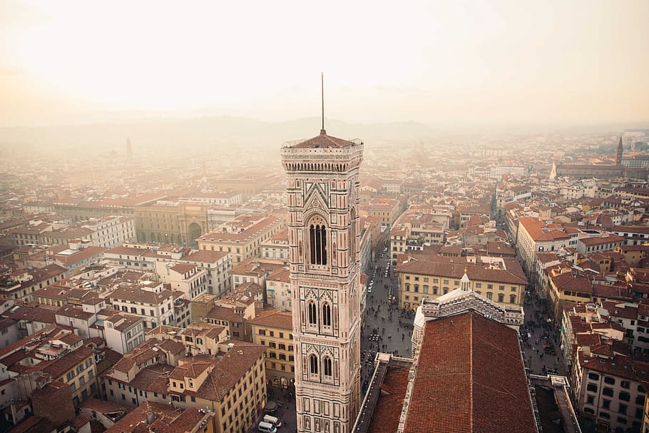 towers, florence, italy, surrounded, clay rooftops, residences, architecture, cityscape, construction, europe
