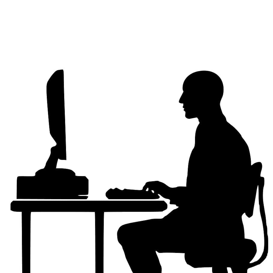 programmer, typing, silhouette, computer, people, working, internet, technology, engineer, software