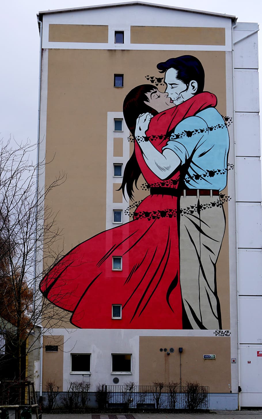 Malmö, mural, edificio, pintura, fachada, pared, graffiti, arte, amor, arte callejero
