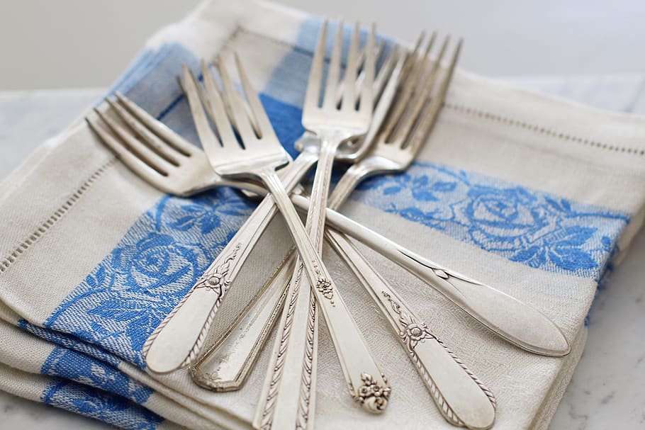 utensils, silverware, forks, vintage silverware, vintage, cutlery, dinner, table, tableware, kitchen