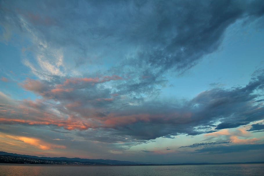 croatia, sky, clouds, sunset, blue, beach, colors, water, scenics - nature, sea