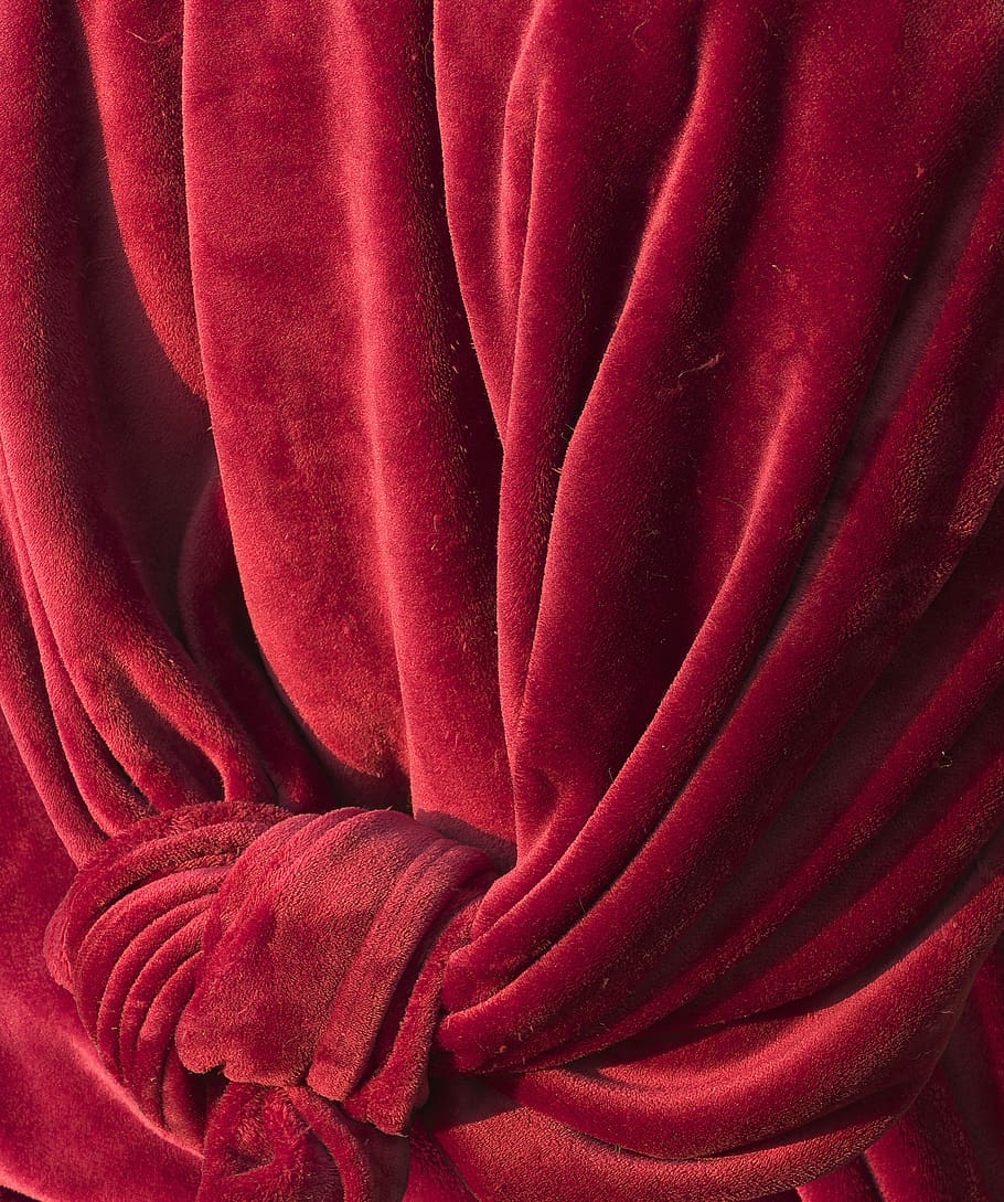 cortina, tela, textil, nudo, aterciopelado, rojo, manta, pliegue, arrugado, fotograma completo