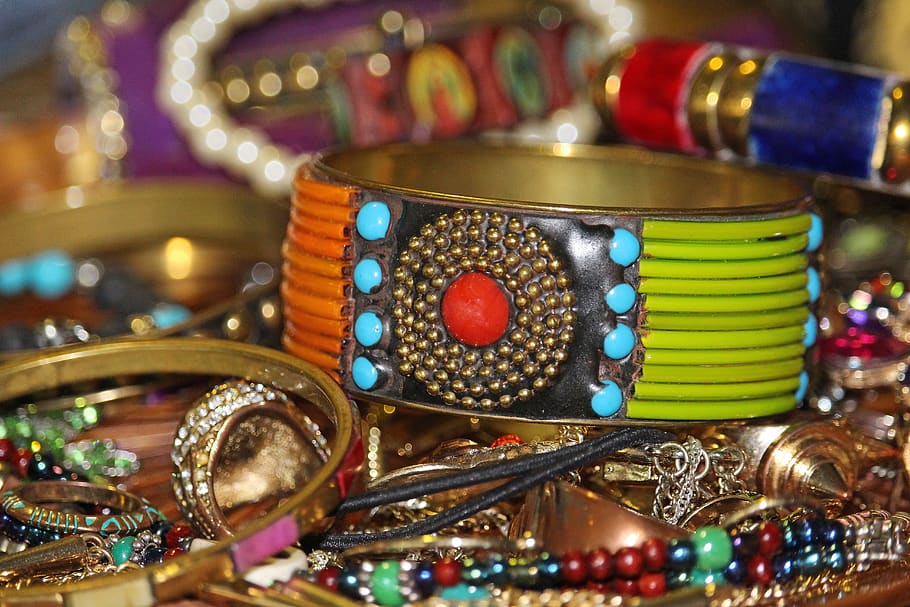fashion perhiasan, perhiasan berwarna-warni, kalung, warna, dekoratif, fashion, warna-warni, perak, manik-manik perhiasan, gelang