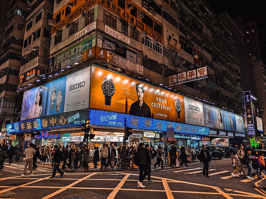 mong kok, hong kong, kowloon, rua, vista, cor, pedestre, arquitetura, exterior do edifício, multidão