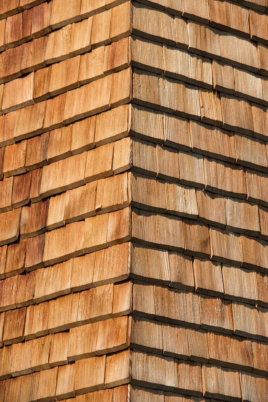 shingle, wood shingles, facade, facade cladding, full frame, backgrounds, pattern, repetition, brown, textured