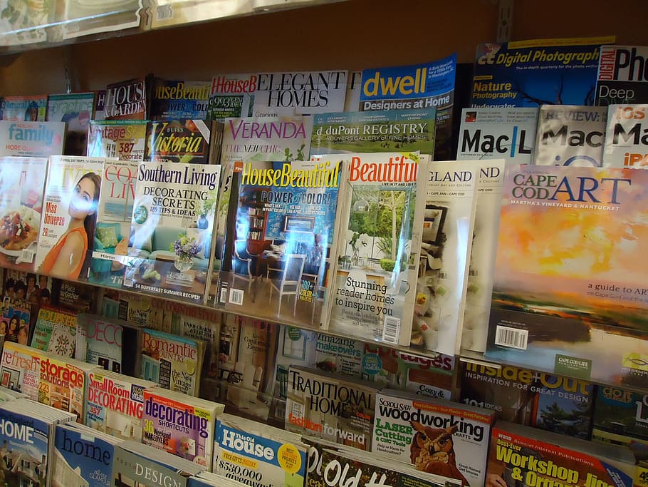 majalah, rak, display, toko, berita, kios koran, stand, teks, komunikasi, pilihan
