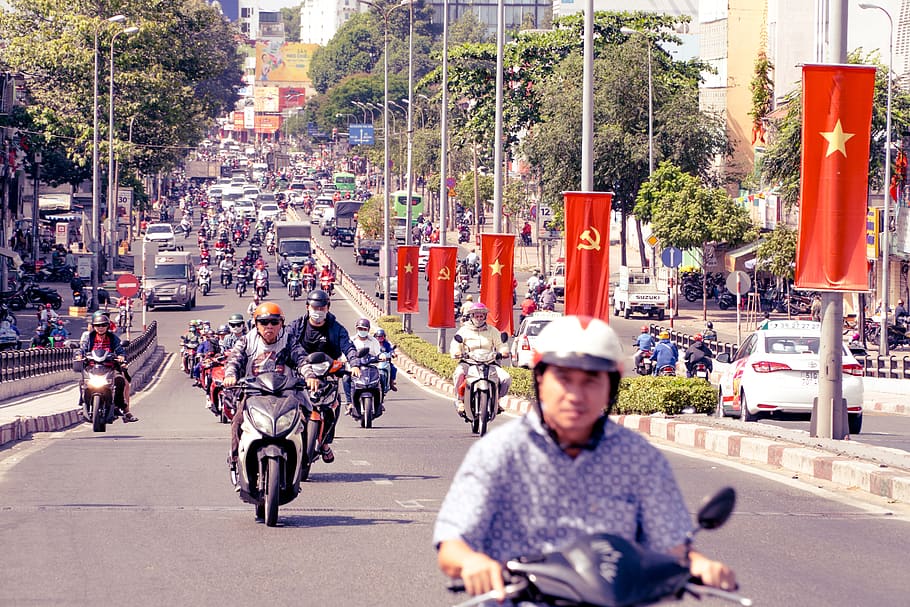 vietnam, scooter driver, motor bike, motorcycle, biker, moto, motor, vehicle, road, road transport