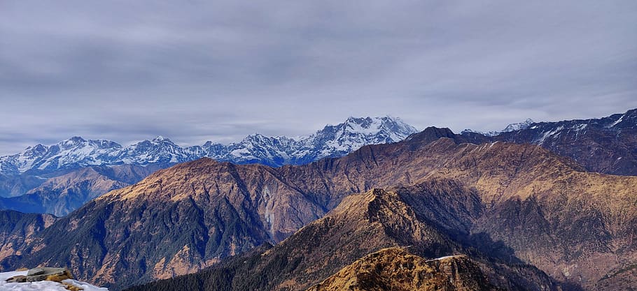 himalaya, chandrashila, mountains, hills, snow, chopta, uttarakhand, himalayan range, sky, mountain