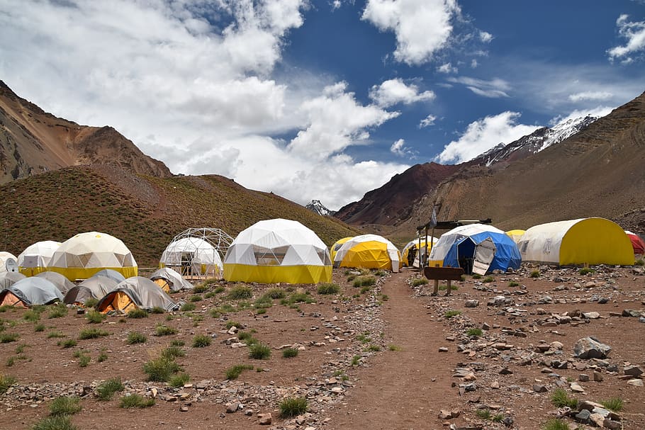 aconcagua, confluencia, campamento base, escalada, turismo, argentína, montaña, nube - cielo, cielo, naturaleza