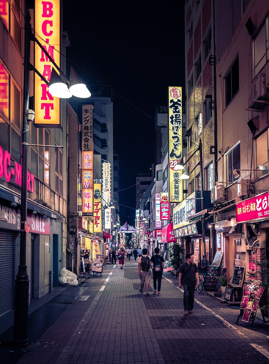 tokyo, neon, malam, jalan, asia, ueno, kota, jepang, pemandangan, arsitektur