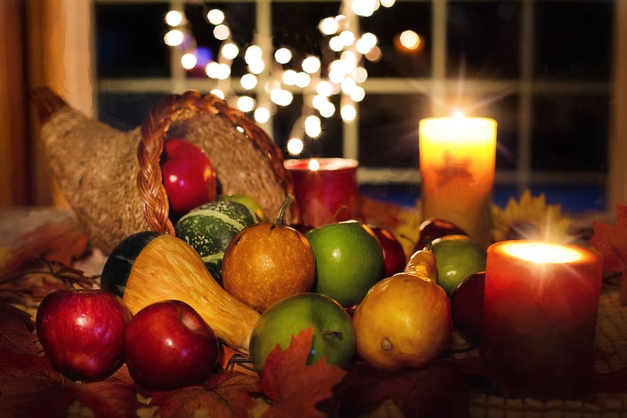 ucapan syukur, tumpah ruah, buah, musim gugur, panen, liburan, kelimpahan, dekorasi, pengaturan, musiman