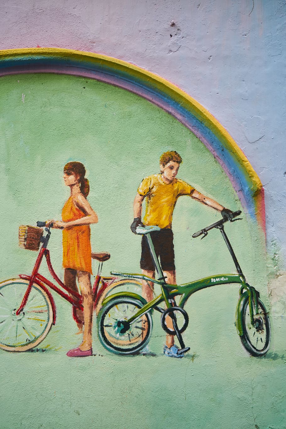 grafite, bicicleta, parede, arte, rua, urbano, cor, pintura, bicicletas, pintar
