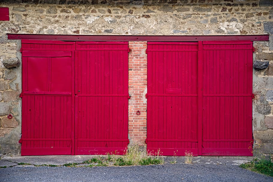 puerta, granja, granero, rojo, viejo, país, francia, entrada, estructura construida, arquitectura
