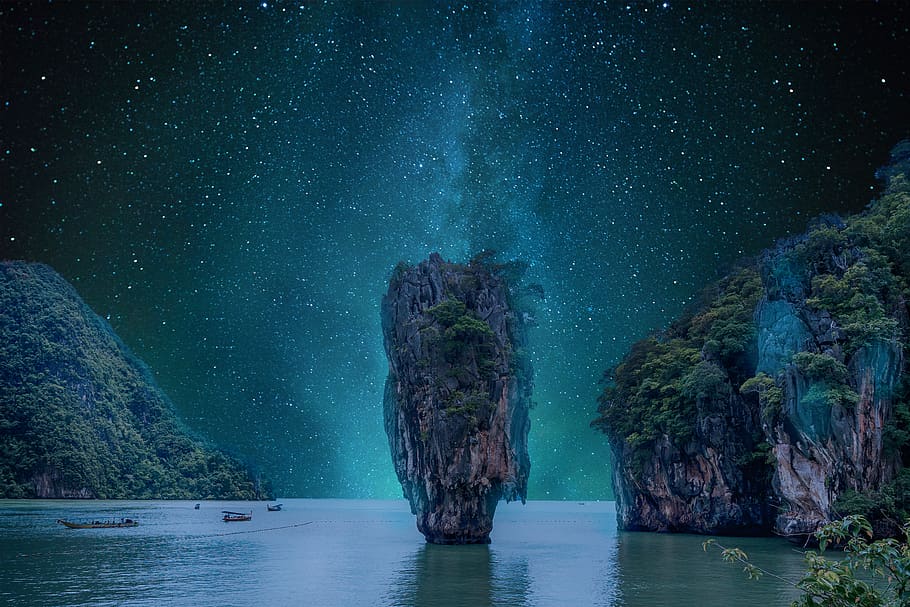 paisaje, noche, cielo, estrella, rocas, mar, estrellado, agua, belleza en la naturaleza, estrella - espacio