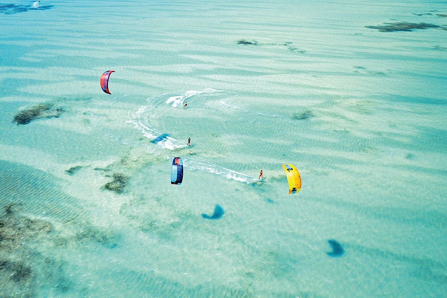 kite surfing, kitesurfing, sea, water sports, summer, water, turquoise, movement, sport, zanzibar