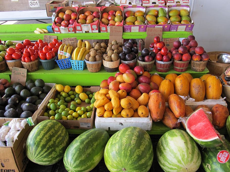 pasar, buah, makanan, segar, manis, petani, makan sehat, pilihan, variasi, makanan dan minuman