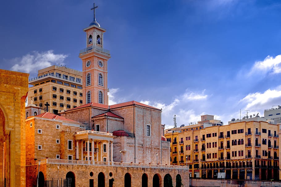 katedral, saint-georges, gereja, maronit, agama, kristen, menara lonceng, campanile, beirut, lebanon