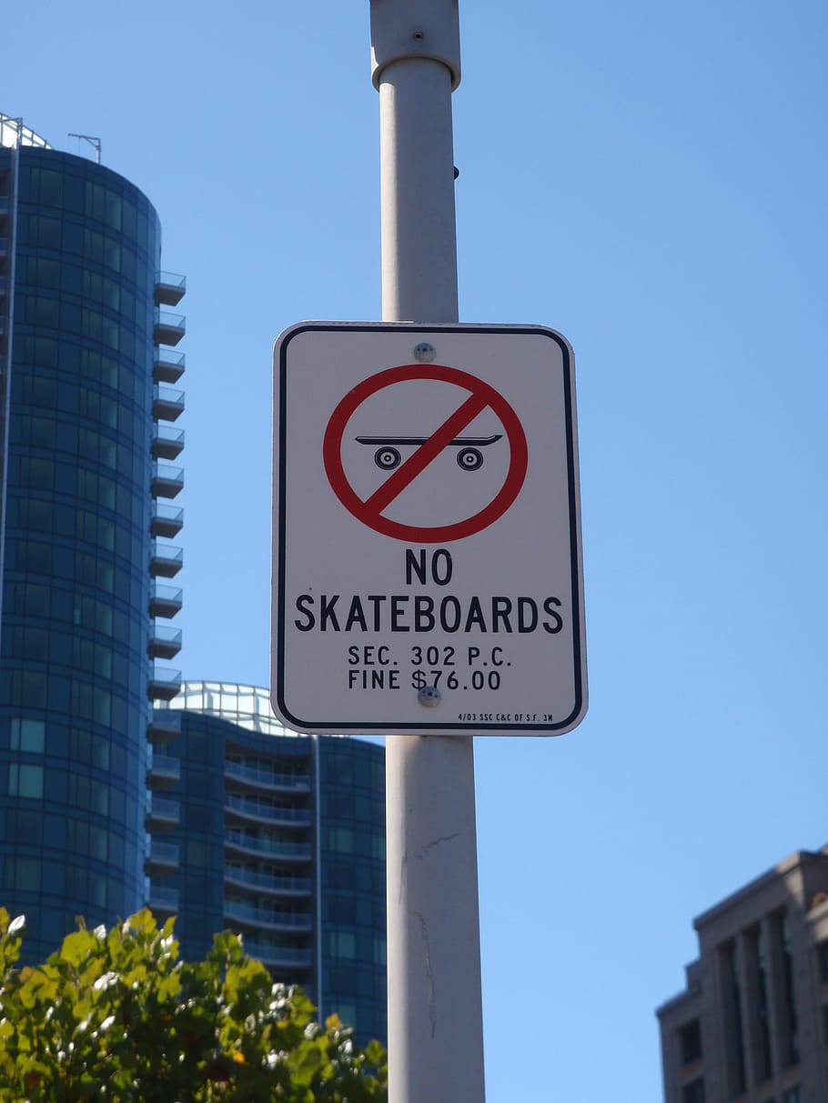 скейтборды знак, сан-франциско, ницца, здание, позади, ит., контроль, рисунок, запрещено, указание