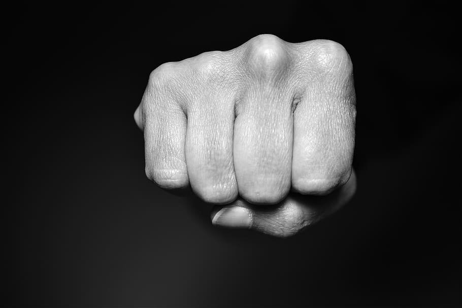 fist, violence, attack, boxing, hand, aggression, human hand, human body part, black background, studio shot