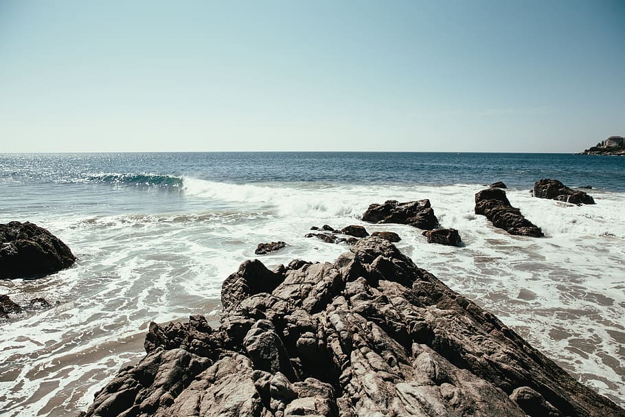 ocean waves, crashing, sunshine, Bay, Blue, Coast, Coastline, Horizon, Landscape, Ocean