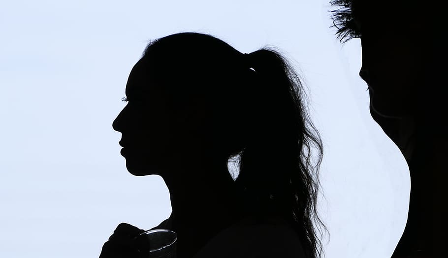 silhouette, woman, man, shadow, head, discussion, thoughts, reflection, profile, wallpaper