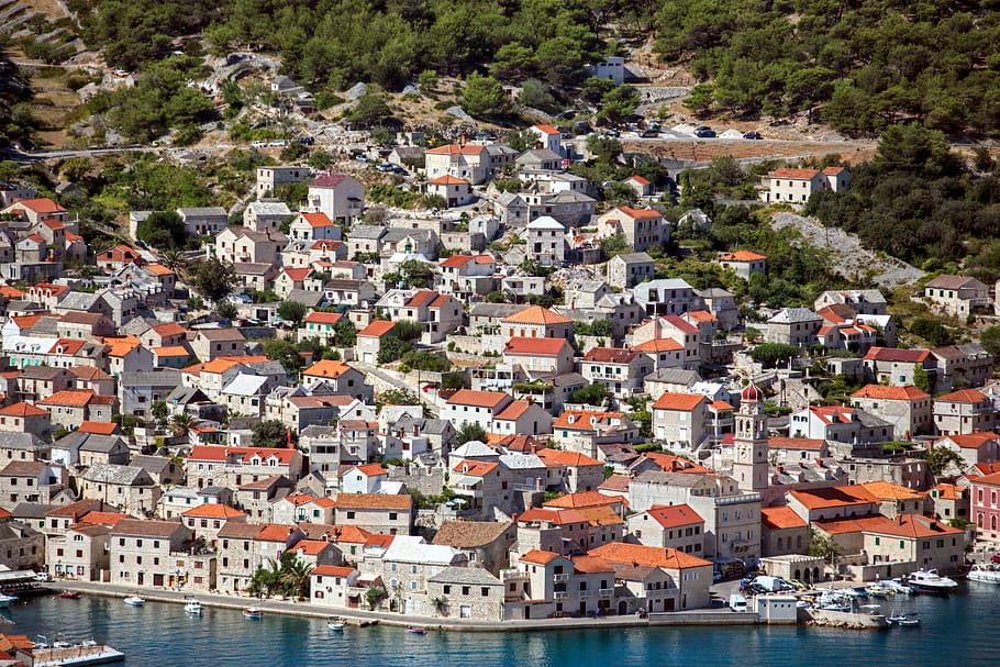 small mediterranean town, mediterranean, sea, waterfront, croatia, europe, town, village, architecture, building exterior