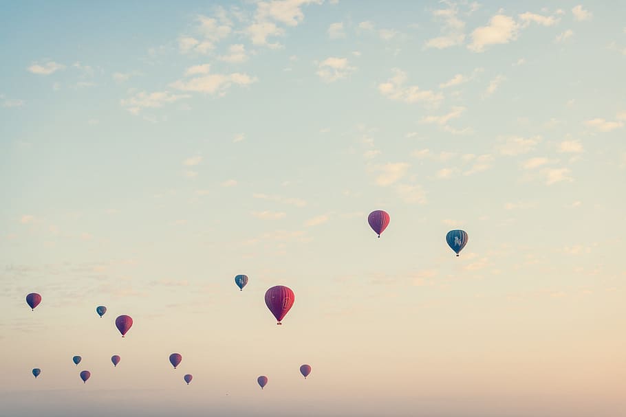 hot, air, balloon, basket, sun, sky, fly, fire, colors, clouds