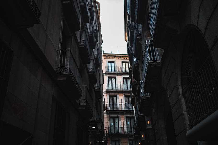 townhouses, barcelona, spain, architecture, old town, town, city, windows, travel, facade
