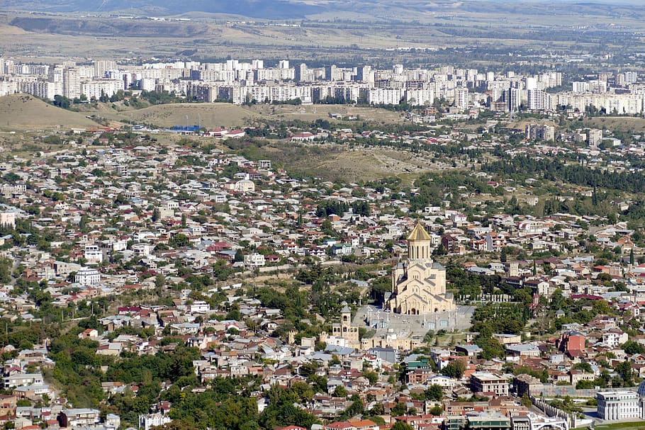 georgia, tbilisi, capital, tourism, panorama, city, outlook, church, orthodox, prefab
