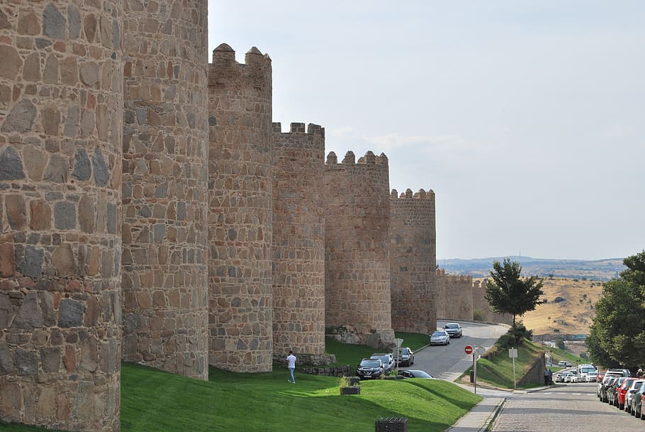 spain, city wall, architecture, building, wall, historical, avila, built structure, building exterior, history