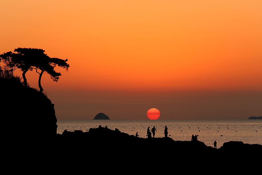 byeonsan-bando, sol island, sunset, nature, scenery, landscape, sea, sky, beauty in nature, silhouette