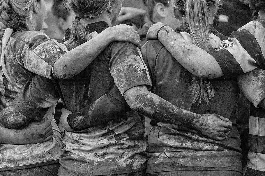 olahraga rugby, rugby union, gadis rugby, rugby wanita, rekan setim, tim, ikatan, ikatan tim, olahraga, pemain
