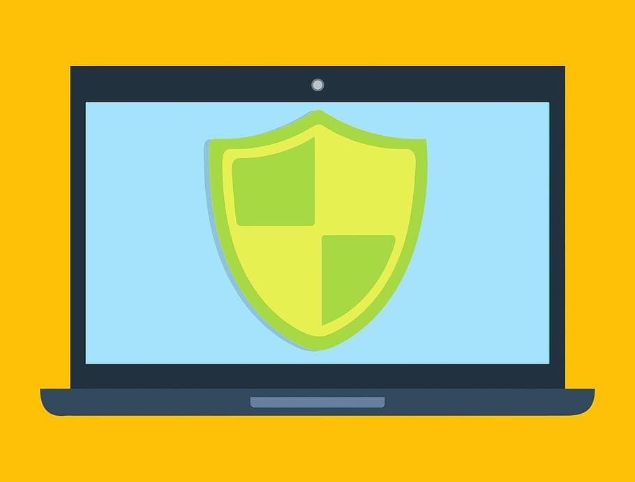 símbolo antivírus, tela do laptop, tela., antivírus, segurança, privacidade, protegido, seguro, software, ícone