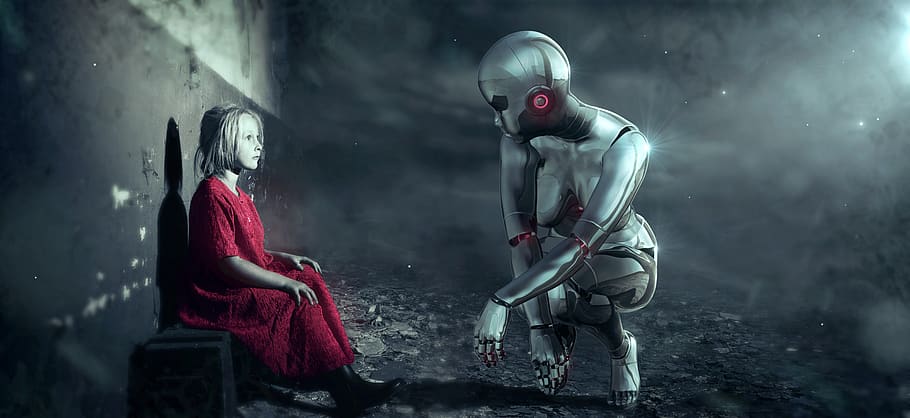 fantasy, android, girl, science fiction, encounter, peaceful, light, robot, surreal, female