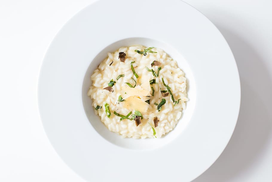 beautiful, simple risotto, dinner, dish, herbs, italian, italy, light, lunch, minimalistic, plate