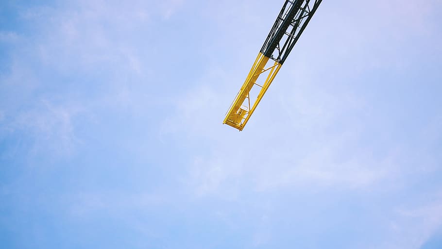 blue, sky, crane, construction, industrial, low angle view, cloud - sky, day, nature, copy space