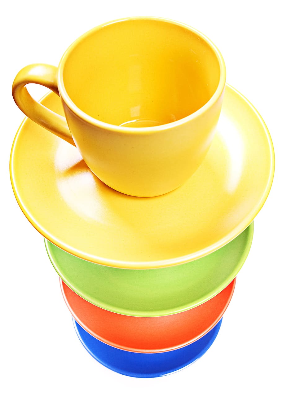 cups, kitchen, closeup, isolated, heap, cafe, nobody, many, plate, green
