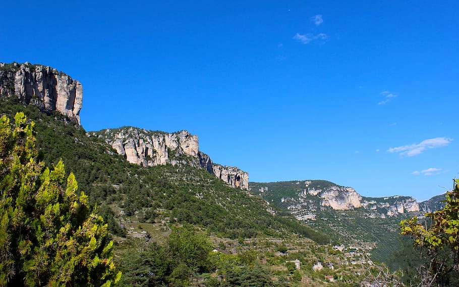 typical, landscape, gorges du tarn, -, southern, france, blue, canyon, city, color