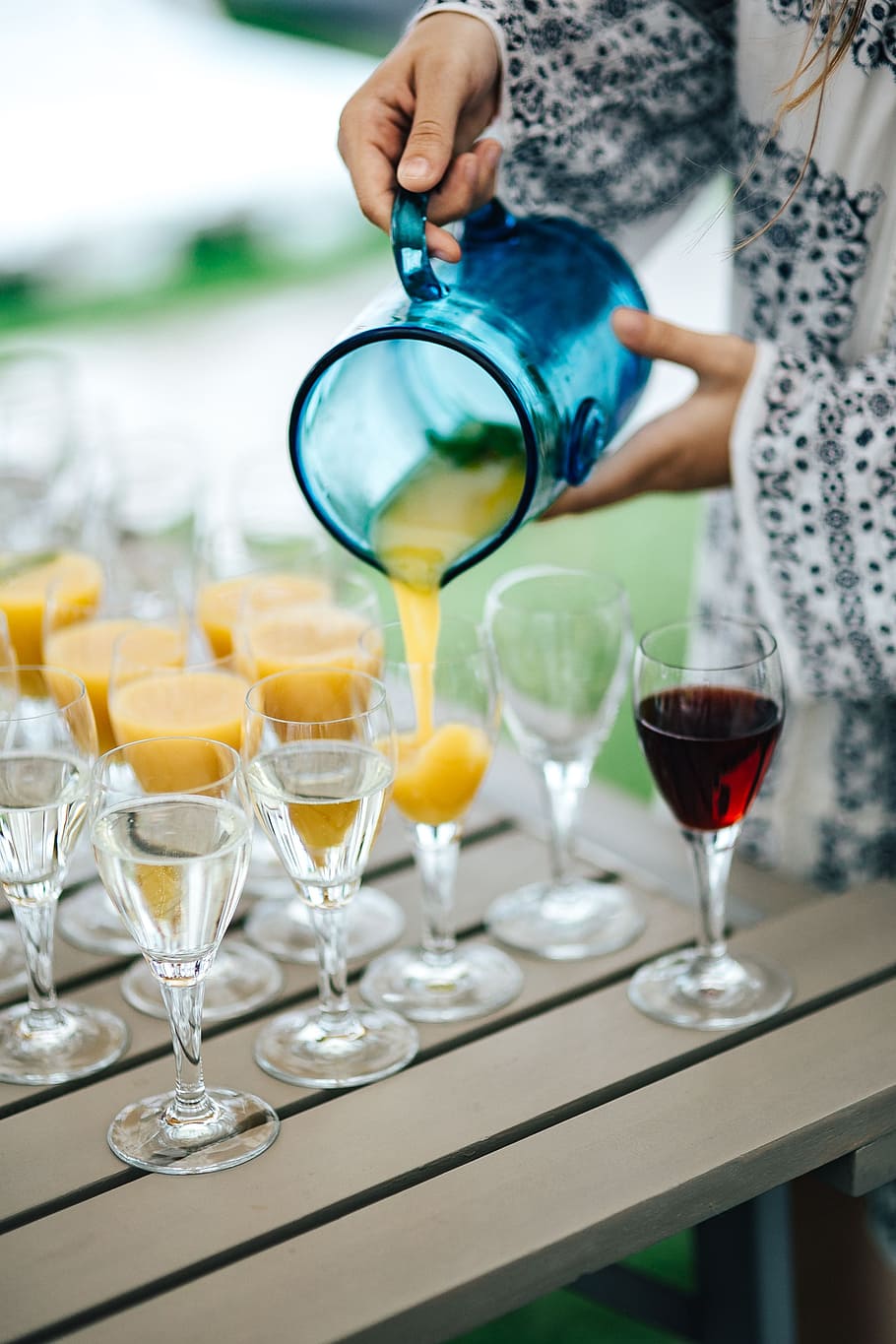 gelas, jeruk, jus, anggur, air, musim panas, minuman, pesta, alkohol, makanan dan minuman