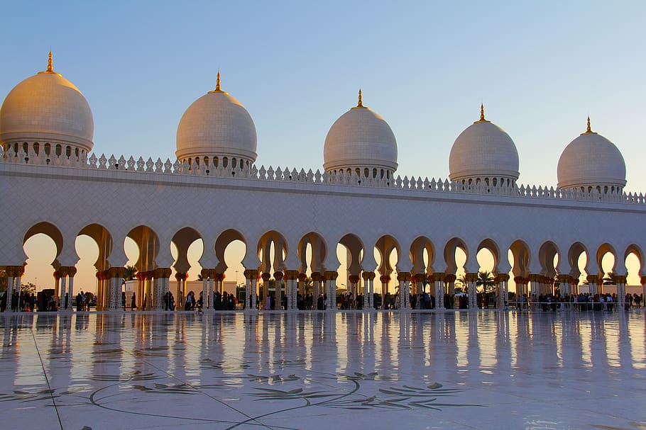 sholat, muslim, masjid agung syekh zayed, masjid, menara, arsitektur, agama, perjalanan, kubah, tengara