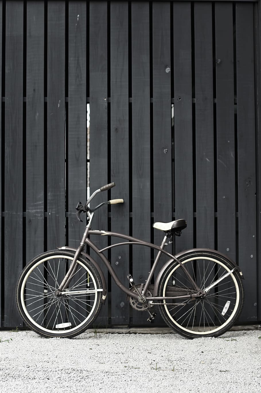 bicicleta inconformista, estacionado, aganst, pared, transporte, vehículo terrestre, bicicleta, modo de transporte, estacionario, día