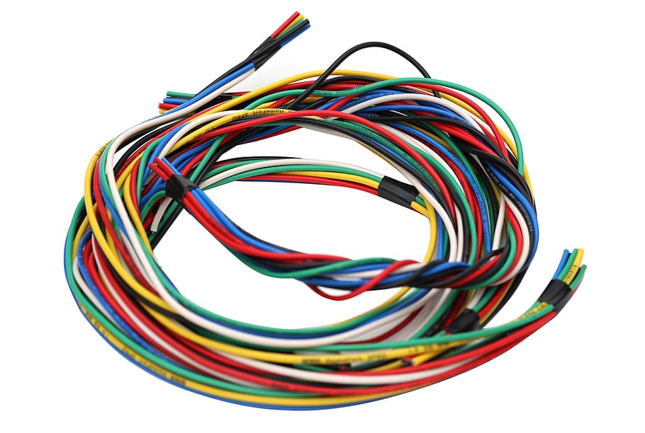 cable, línea, potencia, conexión, electricidad, energía, conductor, Multicolor, fondo blanco, disparo de estudio