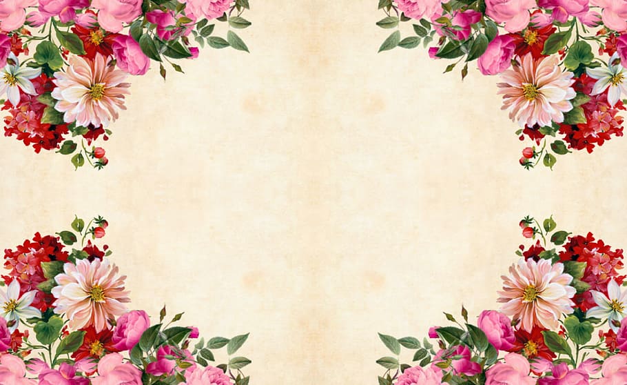 four, quadrants, flower clusters, forming, floral, background., flower, paper, vintage, roses