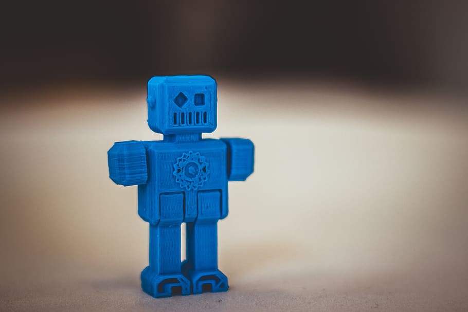 robot, impresión 3d, modelado 3d, tecnología, azul, juguete, sin gente, representación, representación humana, interior